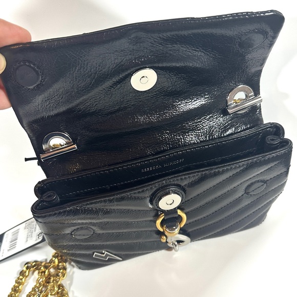 New Rebecca Minkoff Edie Leather Crossbody Bag Black Celestial Charm Quilted - Picture 10 of 14